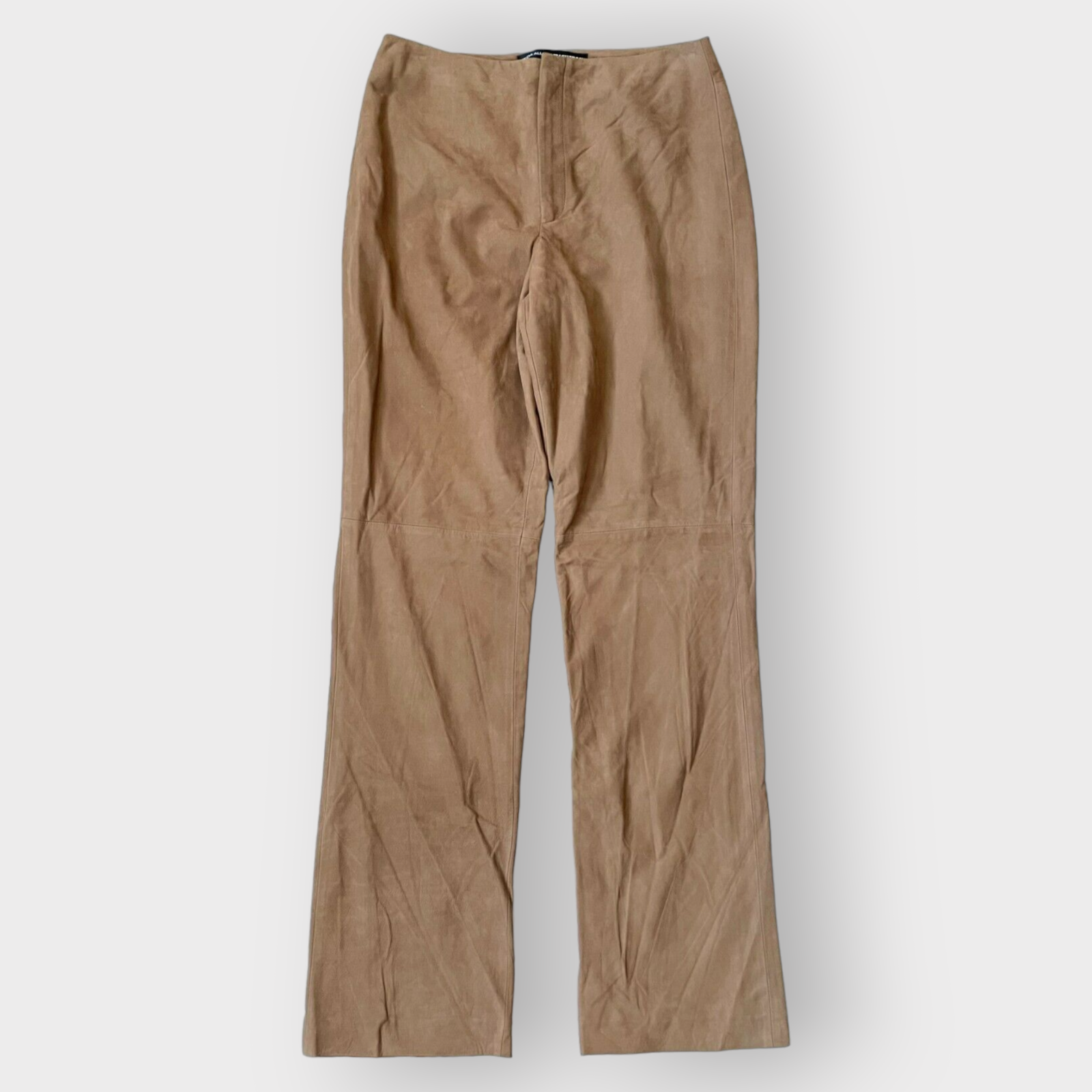 Linda Allard Ellen Tracy 100% Leather Suede Pants Nwt $795 Bronze Straight Leg